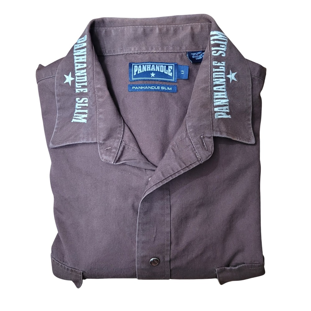 Panhandle Slim Mens‎ LT Brown Western Pearl Snap  Embroidered Star Lg  Sleeve